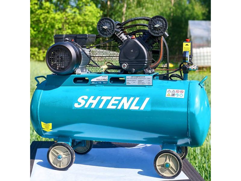 Компрессор Shtenli 110-2 BELT PRO (4 пластмассовых колеса +  в двигателе)