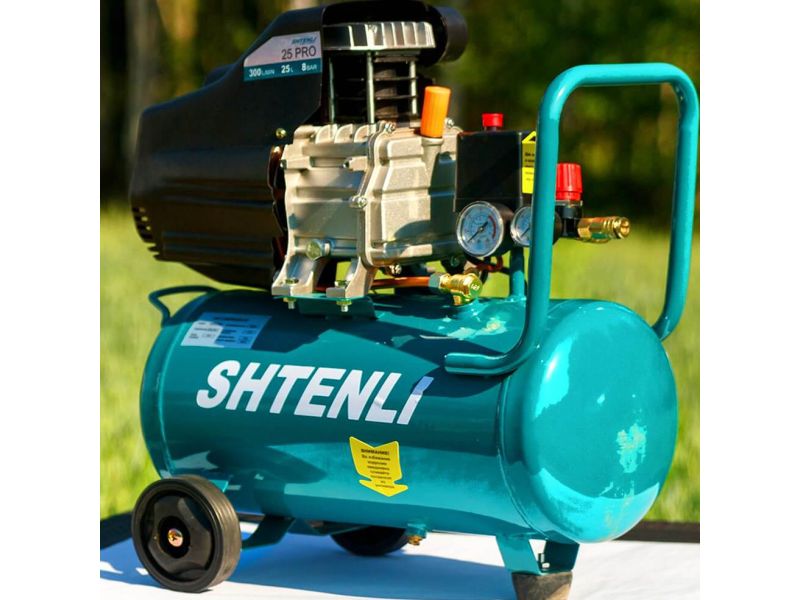 Компрессор Shtenli 25 PRO (2 колеса с резиновыми накладками +  в бутылке)