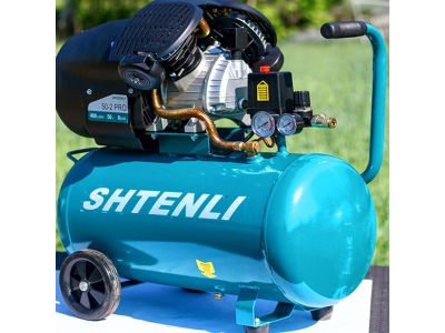 Компрессор Shtenli 50-2 PRO (2 колеса с резиновыми накладками +  в бутылке)
