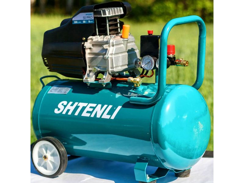 Компрессор Shtenli 50 PRO (2 колеса с резиновыми накладками +  в бутылке)